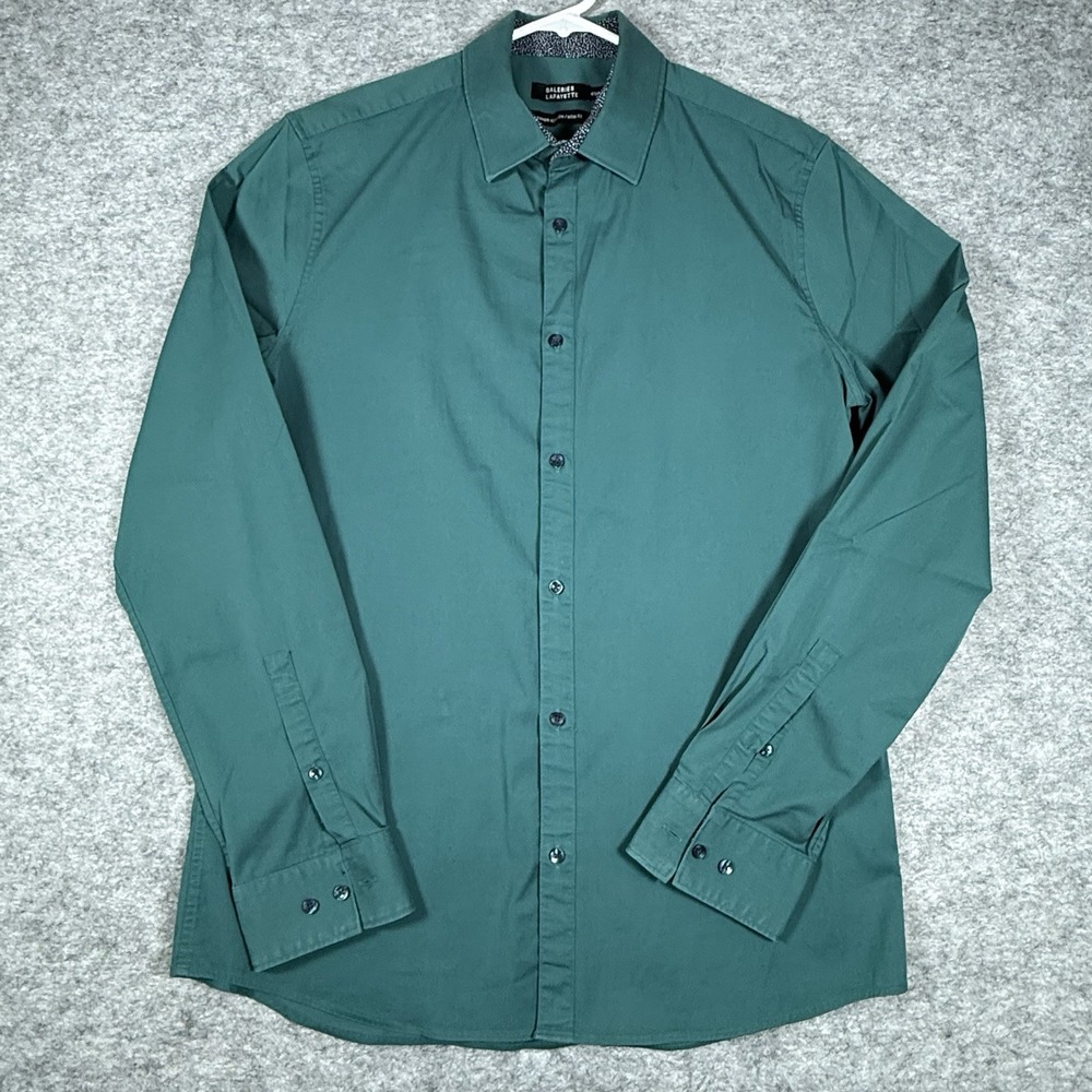 Galeries Lafayette Button-Up Men 41/42 (L) Stretch Cotton Green Solid